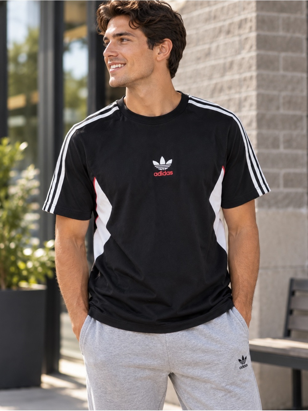 Adidas Originals Trefoil Men’s M Black 3 Stripe Colorblock T Shirt